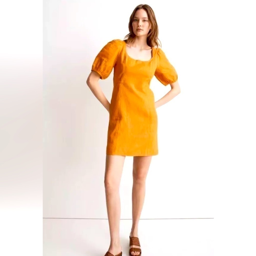 Madewell 100% Linen Maisie Puff Sleeve Mini Dress Ochre Fresco Size 10